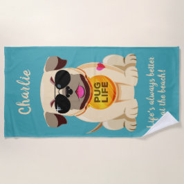 Aangepaste naam van pug Life en tekst strandhanddo Strandlaken