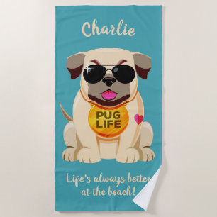 Aangepaste naam van pug Life en tekst strandhanddo Strandlaken