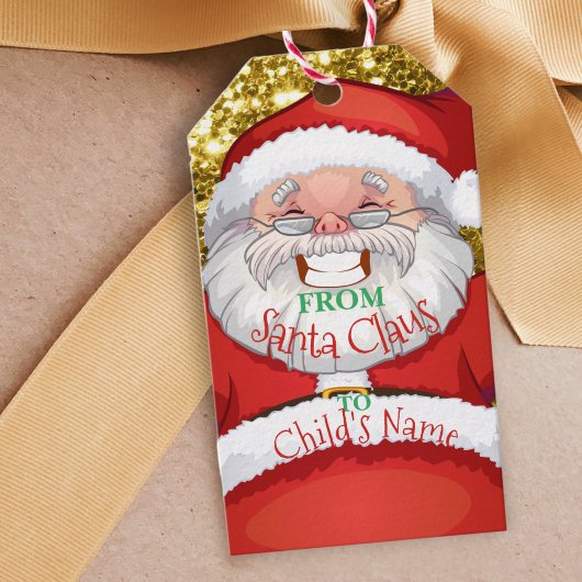 Aangepaste naam van Santa Childrens Xmas Gold Glit Cadeaulabel
