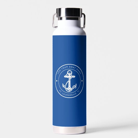Aangepaste naam van scheepsankerboot Blauw Waterfles (Voorkant)
