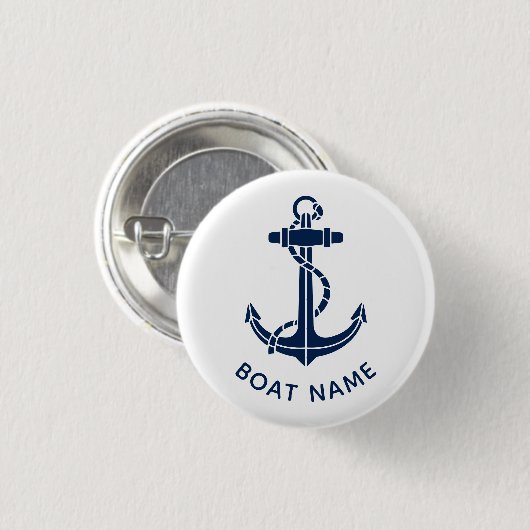 Aangepaste naam van scheepsreis met anker ronde button 3,2 cm (Voorkant /achterkant)