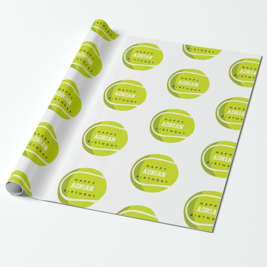 Aangepaste naam van Tennis Ball Birthday Party Cadeaupapier (Uitgerold)
