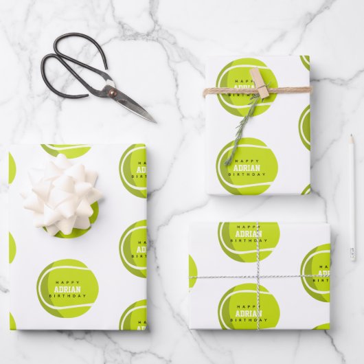 Aangepaste naam van Tennis Ball Birthday Party Inpakpapier Vel (Voorkant)