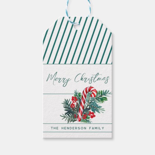 Aangepaste naam van & tot | Candy Cane Christmas Cadeaulabel (Voorkant)