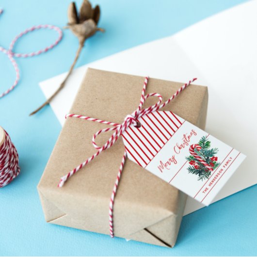 Aangepaste naam van & tot | Candy Cane Christmas Cadeaulabel