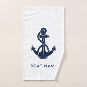 Aangepaste naam van zeilboot Navy Blue Anker Handdoek