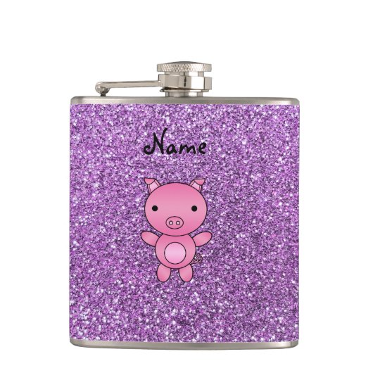 Aangepaste naam varkenslicht paarse glitter heupfles (Voorkant)