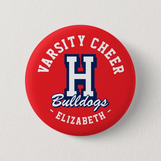 Aangepaste naam Varsity Cheer-speld, Schoolgeest Ronde Button 5,7 Cm (Voorkant)