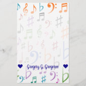 Aangepaste naam; Veel kleurrijke Muzieknoten en sy Briefpapier (Voorkant)