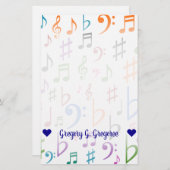 Aangepaste naam; Veel kleurrijke Muzieknoten en sy Briefpapier (Voorkant / Achterkant)