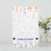 Aangepaste naam; Veel kleurrijke Muzieknoten en sy Briefpapier (Staand voorkant)