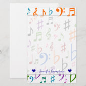 Aangepaste naam; Veel kleurrijke Muzieknoten en sy Briefpapier (Voorkant / Achterkant)