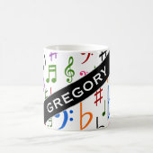 Aangepaste naam; Veel kleurrijke Muzieknoten en sy Koffiemok (Center)