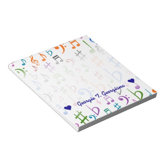 Aangepaste naam; veel kleurrijke Muzieknoten en sy Notitieblok (Schuin)