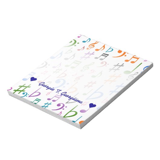 Aangepaste naam; veel kleurrijke Muzieknoten en sy Notitieblok (Linkerzijde)