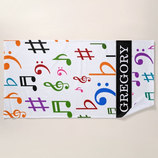 Aangepaste naam; Veel kleurrijke Muzieknoten en sy Strandlaken (Voorkant)