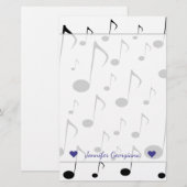 Aangepaste naam + veel muzikale notities patroon briefpapier (Voorkant / Achterkant)