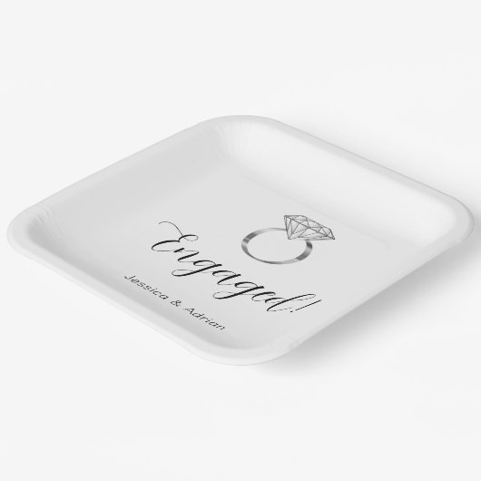 Aangepaste naam verbonden met Diamond Ring Engagem Papieren Bordje (Gebogen)
