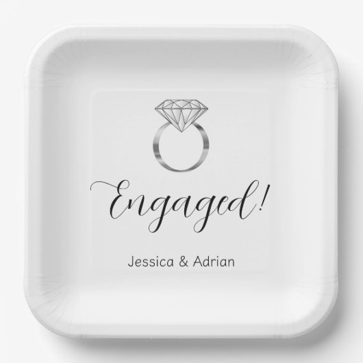 Aangepaste naam verbonden met Diamond Ring Engagem Papieren Bordje (Voorkant)