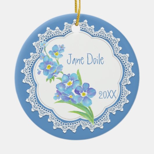 Aangepaste naam vergeten-me-niet-Waterverf ventila Keramisch Ornament (Voorkant)