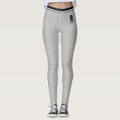 Aangepaste naam verjaardag glans zilver zwart mono leggings (Voorkant)