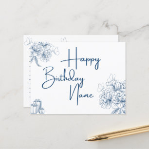 Aangepaste Naam Verjaardag Groet - Bloemen & Vlind Briefkaart