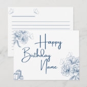 Aangepaste Naam Verjaardag Groet - Bloemen & Vlind Briefkaart (Voorkant / Achterkant)