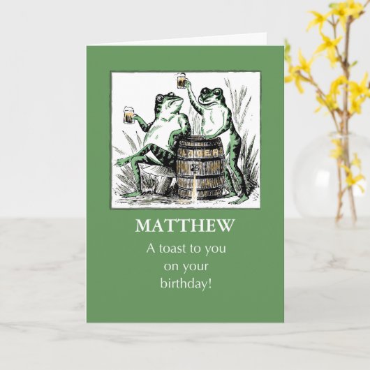 Aangepaste Naam Verjaardag Kikkers met Bier Kaart (Gele Bloem)