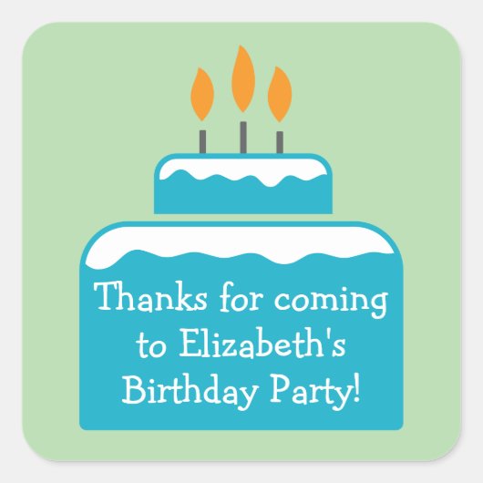 Aangepaste Naam Verjaardag Party Cake Modern Favor Vierkante Sticker (Voorkant)