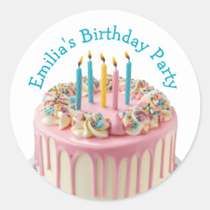 Aangepaste Naam Verjaardag Party Drip Cake Kaarsen Ronde Sticker