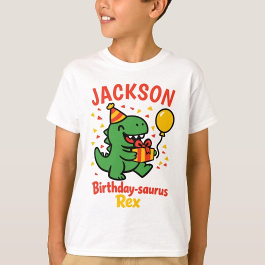 Aangepaste naam verjaardagsfeestje dino t-shirt (Voorkant)