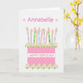 Aangepaste naam Verjaardagstaart Harten en Rozen K Kaart (Gele Bloem)