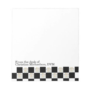 Aangepaste Naam Veterinair Zwart Wit Checkerboard Notitieblok