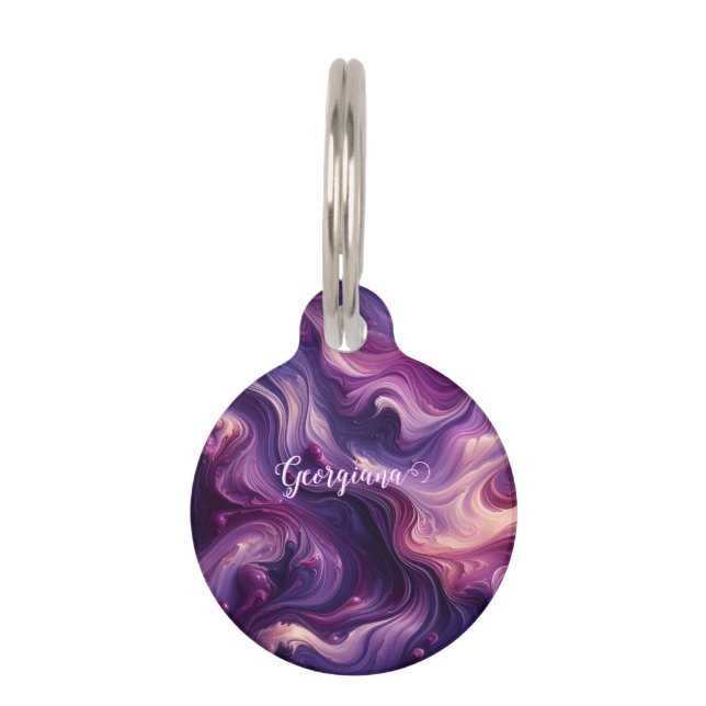 Aangepaste naam Vibrant Paarse gegoten verffect Huisdierpenning (Voorkant)