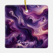 Aangepaste naam Vibrant Paarse gegoten verffect Keramisch Ornament (Voorkant)