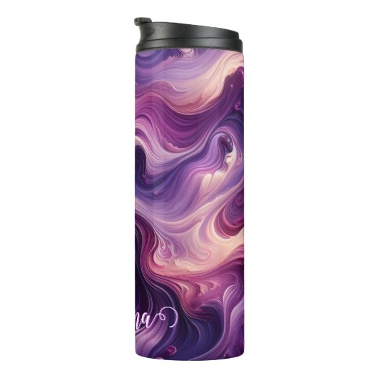 Aangepaste naam Vibrant Paarse gegoten verffect Thermosbeker (Geroteerd rechts)