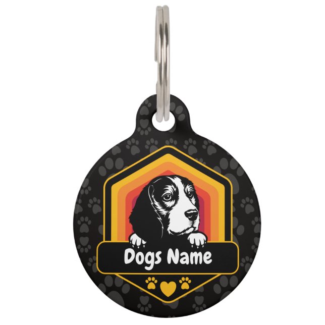 Aangepaste naam vintage Beagle hond Huisdierpenning (Voorkant)