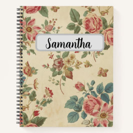 Aangepaste naam vintage bloemen notitieboek