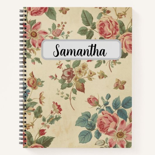Aangepaste naam vintage bloemen notitieboek (Voorkant)