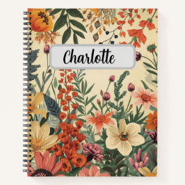 Aangepaste naam vintage bloempatroon notitieboek