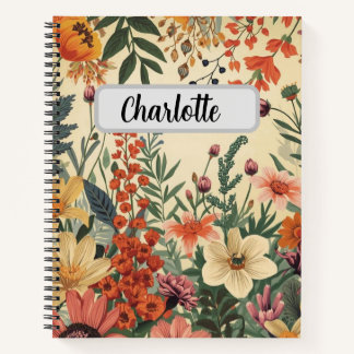 Aangepaste naam vintage bloempatroon notitieboek