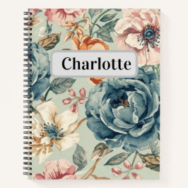 Aangepaste naam vintage boho bloem achtergrond notitieboek