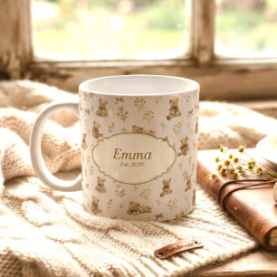 Aangepaste naam Vintage Cozy Cottagecore Teddybeer Koffiemok