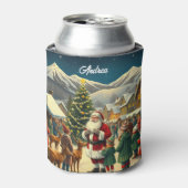 Aangepaste naam Vintage Kerst Illustratie Blikjeskoeler (Blikje Voorkant)