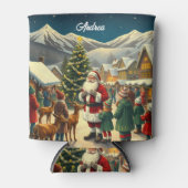 Aangepaste naam Vintage Kerst Illustratie Blikjeskoeler (Voorkant)