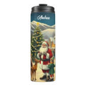 Aangepaste naam Vintage Kerst Illustratie Thermosbeker (Voorkant)