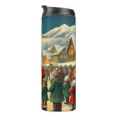 Aangepaste naam Vintage Kerst Illustratie Thermosbeker (Geroteerd rechts)
