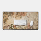 Aangepaste naam Vintage krant bloemrijke esthetiek Bureaumat (Keyboard & Muis)