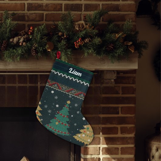 Aangepaste Naam - Vintage Nostalgische Breistijl Grote Kerstsok