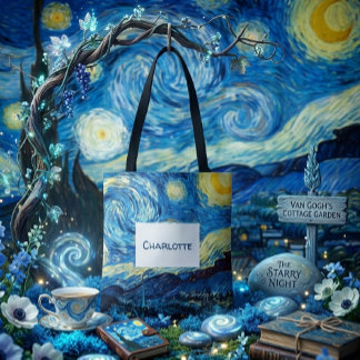 Aangepaste naam Vintage sterrennachten Van Gogh Tote Bag
